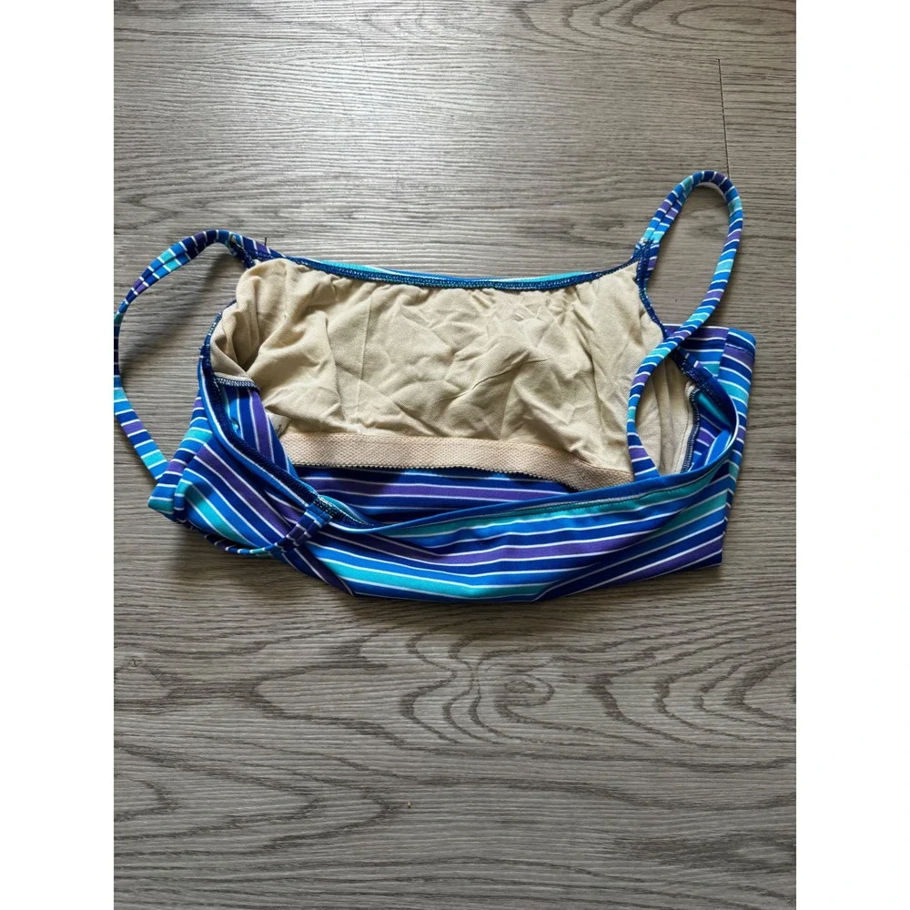 Vintage Catalina Womens Blue Purple Striped Tankini Swim Top Shelf Bra Medium